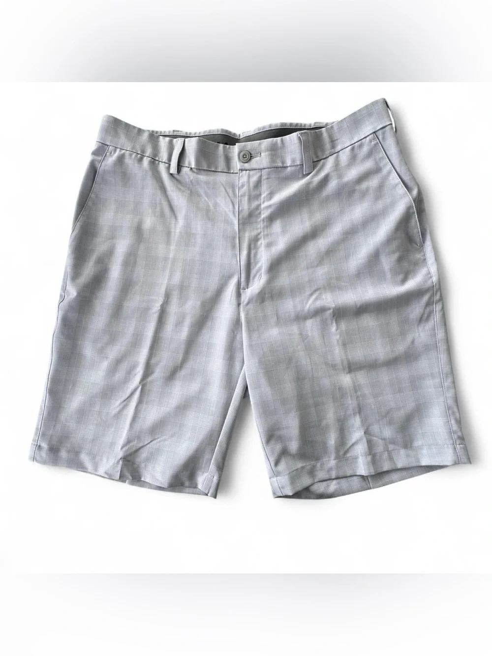 Roundtree & Yorke Performance Plaid Gray Golf Shorts Men's 36 Stretch casual